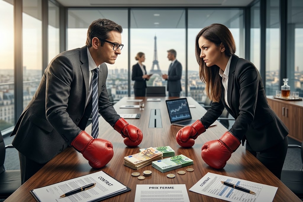 Tough contract negotiation: two people in boxing gloves facing each other
